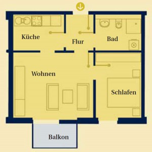 wohnbeispiel Wohnbeispiel: 2-Zimmer-Apartment mit 52 m², barrierearm, Laminat, Einbauküche, Aufzug, Keller